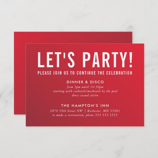 PARTY CELEBRATION CARD Moderne rote Bordeaux ombre Einladung (Vorne/Hinten)