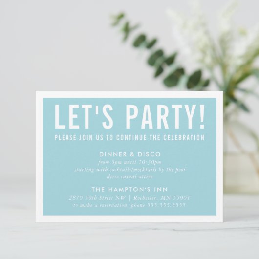 PARTY CELEBRATION CARD Moderner Block türkis blau Einladung (Stehend Vorderseite)