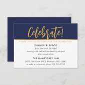 PARTY CELEBRATION CARD Modernes Marineboldgold Einladung (Vorne/Hinten)