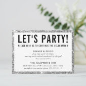PARTY CELEBRATION INFO cute modern silver glitter Einladung (Stehend Vorderseite)