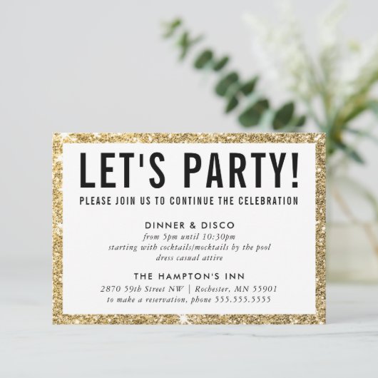 PARTY CELEBRATION INFO GLITZER EINLADUNG (Stehend Vorderseite)