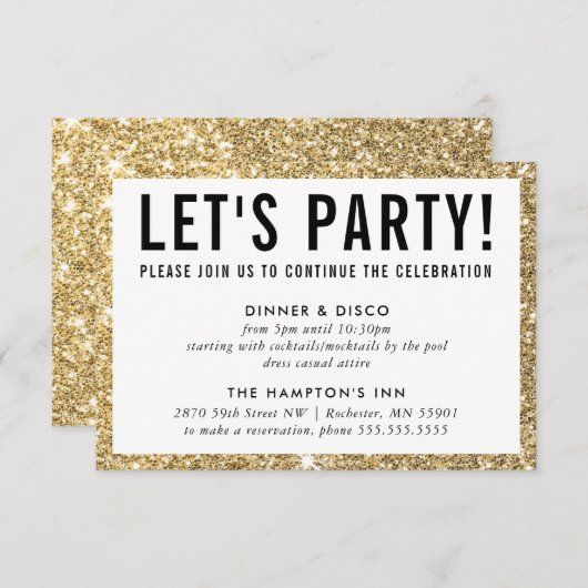 PARTY CELEBRATION INFO GLITZER EINLADUNG (Vorne/Hinten)