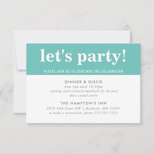 PARTY CELEBRATION INFO Moderner, feiner Pfeffermin Einladung (Vorderseite)