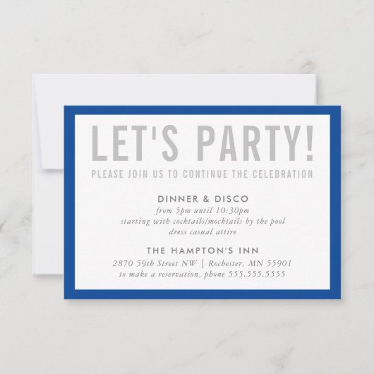 PARTY CELEBRATION INFO Moderner Junge Blau Einladung (Vorderseite)