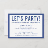PARTY CELEBRATION INFO Modernes, feines Blau Einladung (Vorderseite)