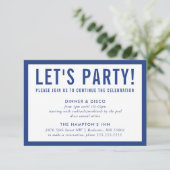PARTY CELEBRATION INFO Modernes, feines Blau Einladung (Stehend Vorderseite)
