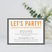 PARTY CELEBRATION INFO Modernes, fett-graues Orang Einladung (Stehend Vorderseite)