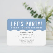 PARTY CELEBRATION INFO Modernes, fettblaues Wellen Einladung (Stehend Vorderseite)