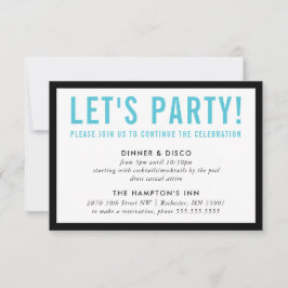 PARTY CELEBRATION INFO Modernes, schwarzes Aqua Einladung