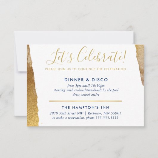 PARTY CELEBRATION INSERT Modernes vergoldetes Gold Einladung (Vorderseite)