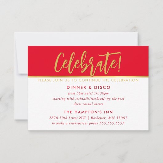PARTY CELEBRATION KARTE Beilage modernes rotes Gol (Vorderseite)