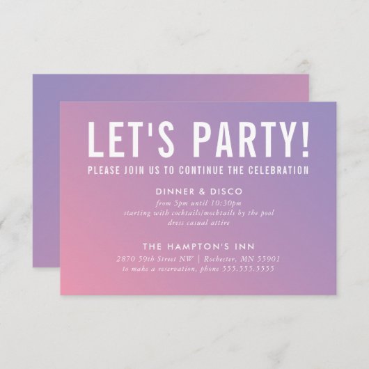 PARTY CELEBRATION KARTE Moderne, lila rosa Gradien (Vorne/Hinten)