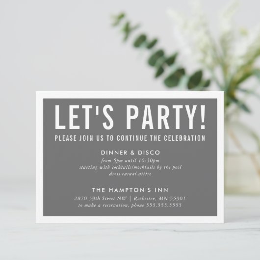 PARTY CELEBRATION KARTE Moderner Block Minimal gra (Stehend Vorderseite)