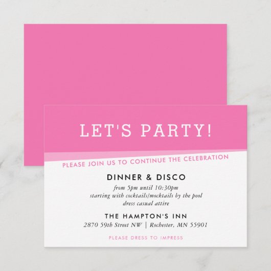 PARTY CELEBRATION Moderne, fette Winkel pink Einladung (Vorne/Hinten)