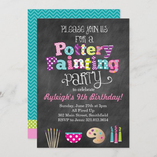 Party-Chalkboard-Style-Einladung Einladung (Vorne/Hinten)