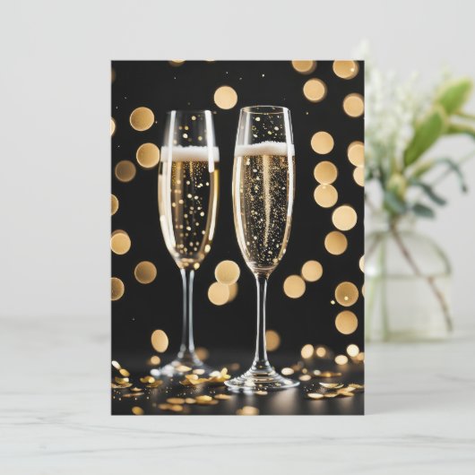 Party Champagner-Brille im Neujahr Einladung (Stehend Vorderseite)