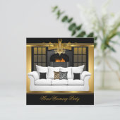 Party Chandelier Gold Black Einladung (Stehend Vorderseite)