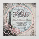 Party Chic-Paris-Bonbon-16 Einladung<br><div class="desc">Schöne rosa Perlen,  Spitze und Geburtstags-Party Einladung Eiffel-Turm-Paris 16. Geburtstag. Diese elegante Vintage shab Chic Paris-Geburtstags-Party Einladung wird leicht für Ihr Ereignis besonders angefertigt.</div>