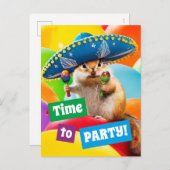 Party Chipmunk in Sombrero Einladungspostkarte (Vorne/Hinten)