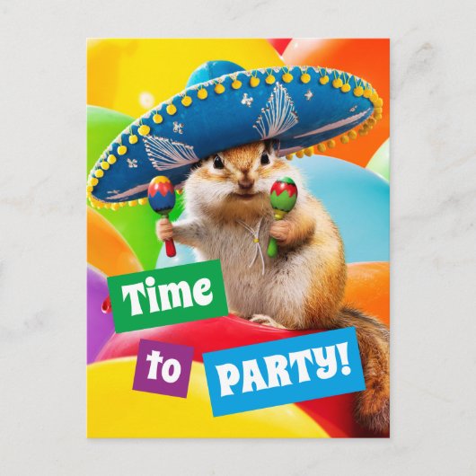 Party Chipmunk in Sombrero Einladungspostkarte (Vorderseite)