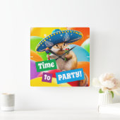 Party Chipmunk in Sombrero Quadratische Wanduhr (Zuhause)