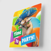 Party Chipmunk in Sombrero Quadratische Wanduhr (Winkel)