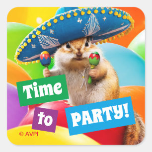 Party Chipmunk in Sombrero Quadratischer Aufkleber