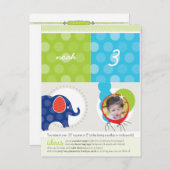 PARTY CIRCLES:: Elefant + Ballons 3 Einladungspostkarte (Vorne/Hinten)