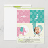 PARTY CIRCLES: Elefanten + Ballons 5 Einladungspostkarte (Vorne/Hinten)