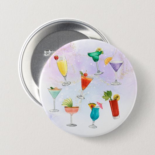 Party-Cocktail-Drinks mit hellen Regenbogenfarben Button (Vorne & Hinten)