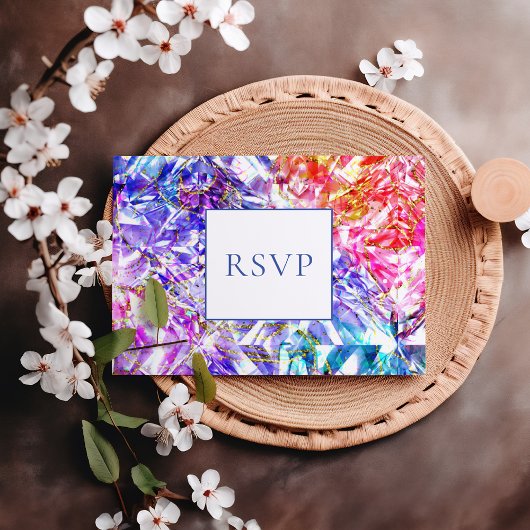 Party Color Rainbow Gemstone Wedding RSVP Einladungspostkarte