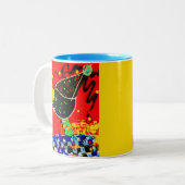 PARTY CROW auf einer Kaffee-Tasse. Zweifarbige Tasse (Vorderseite Links)