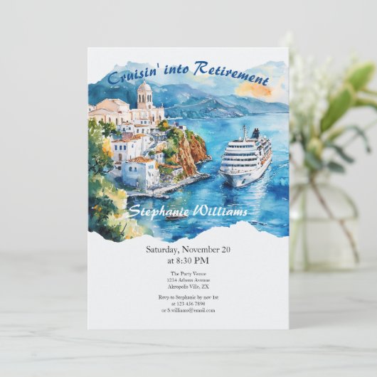 Party Cruising Destination Griechenland Einladung (Stehend Vorderseite)