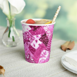 Party Cups Quilly Pink White Floral Pappbecher
