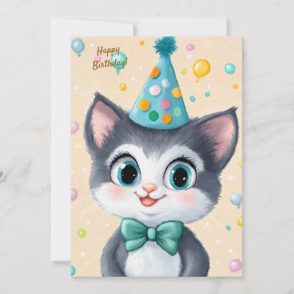 Party Cute Animal Birthday Invitation Cat Einladung