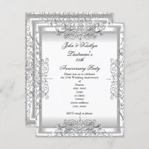 Party Damask Silver White zum 25. Jahrestag Einladung