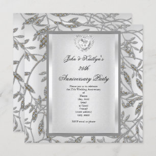Party Damask Silver White zum 25. Jahrestag Einladung