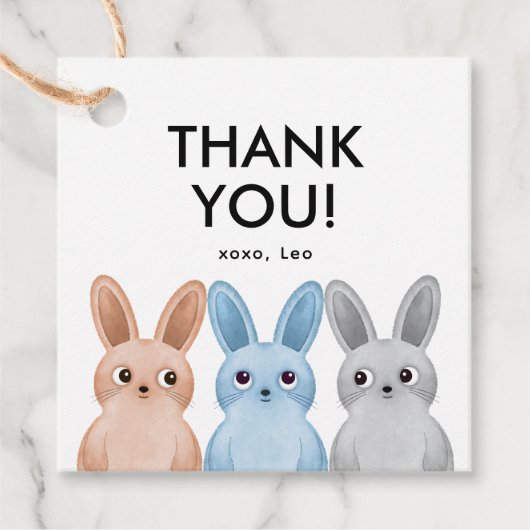 Party danke Ihnen Label mit drei kleinen bunnies (Vorderseite)