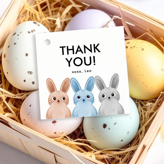 Party danke Ihnen Label mit drei kleinen bunnies