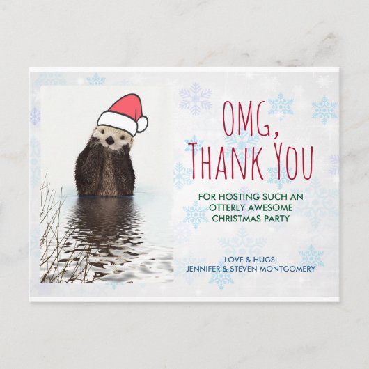 Party Dankeschön Otter Weihnachtsmannmütze Weihnac Postkarte (Vorderseite)