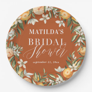 Party-Dekoration aus Zitrusfrüchten, Orangen und B Pappteller