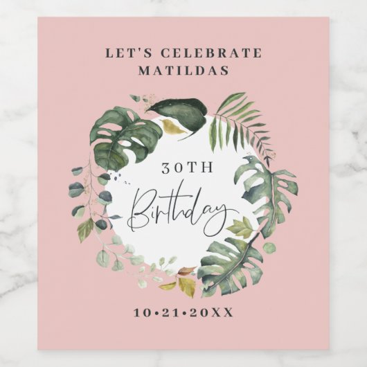 Party-Dekoration für Aquarellpflanzen zum 30. Weinetikett (Einzelnes Label)