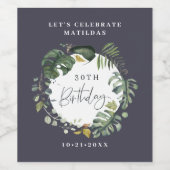 Party-Dekoration für Aquarellpflanzen zum 30. Weinetikett (Einzelnes Label)