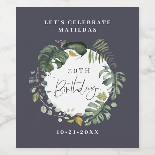 Party-Dekoration für Aquarellpflanzen zum 30. Weinetikett (Einzelnes Label)