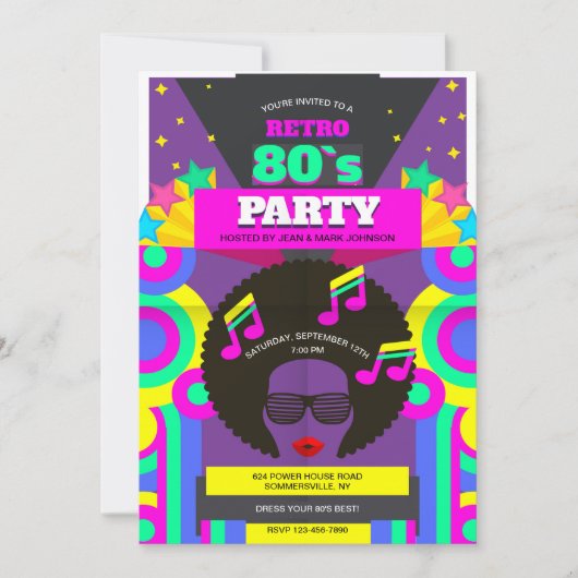 Party der 80er Jahre Einladung (Vorderseite)