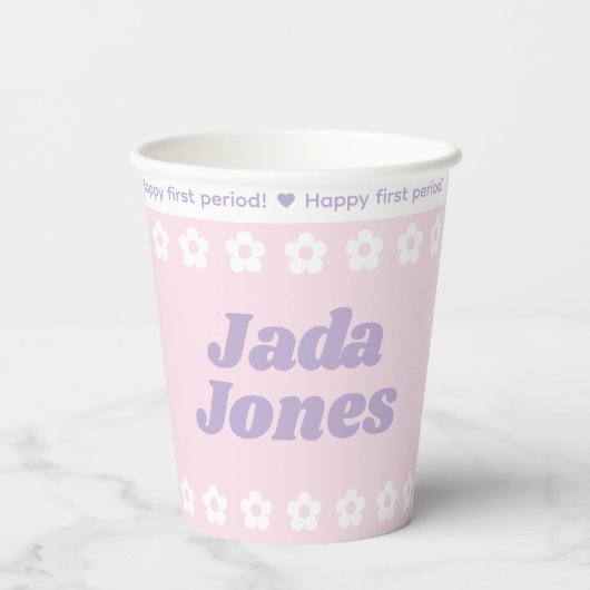 Party der ersten Periode rosa Cartoon Blume Muster Pappbecher (Rückseite)