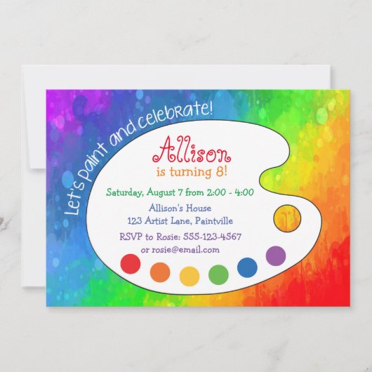 Party der farbenfrohen Kunst, Farbpalette Einladung (Vorderseite)