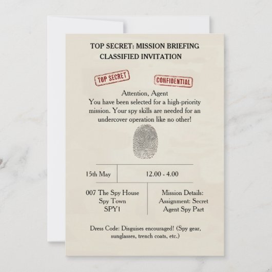 Party der Geheimdienstmission Kids Einladung (Vorderseite)