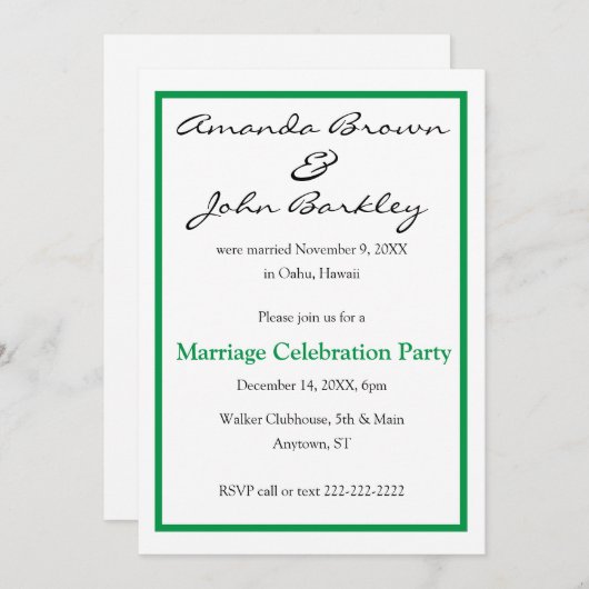 Party der Hochzeitfeier - Grün Einladung (Vorne/Hinten)