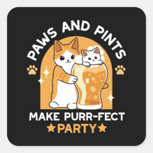 Party der Katze - Pasten und Pints Quadratischer Aufkleber